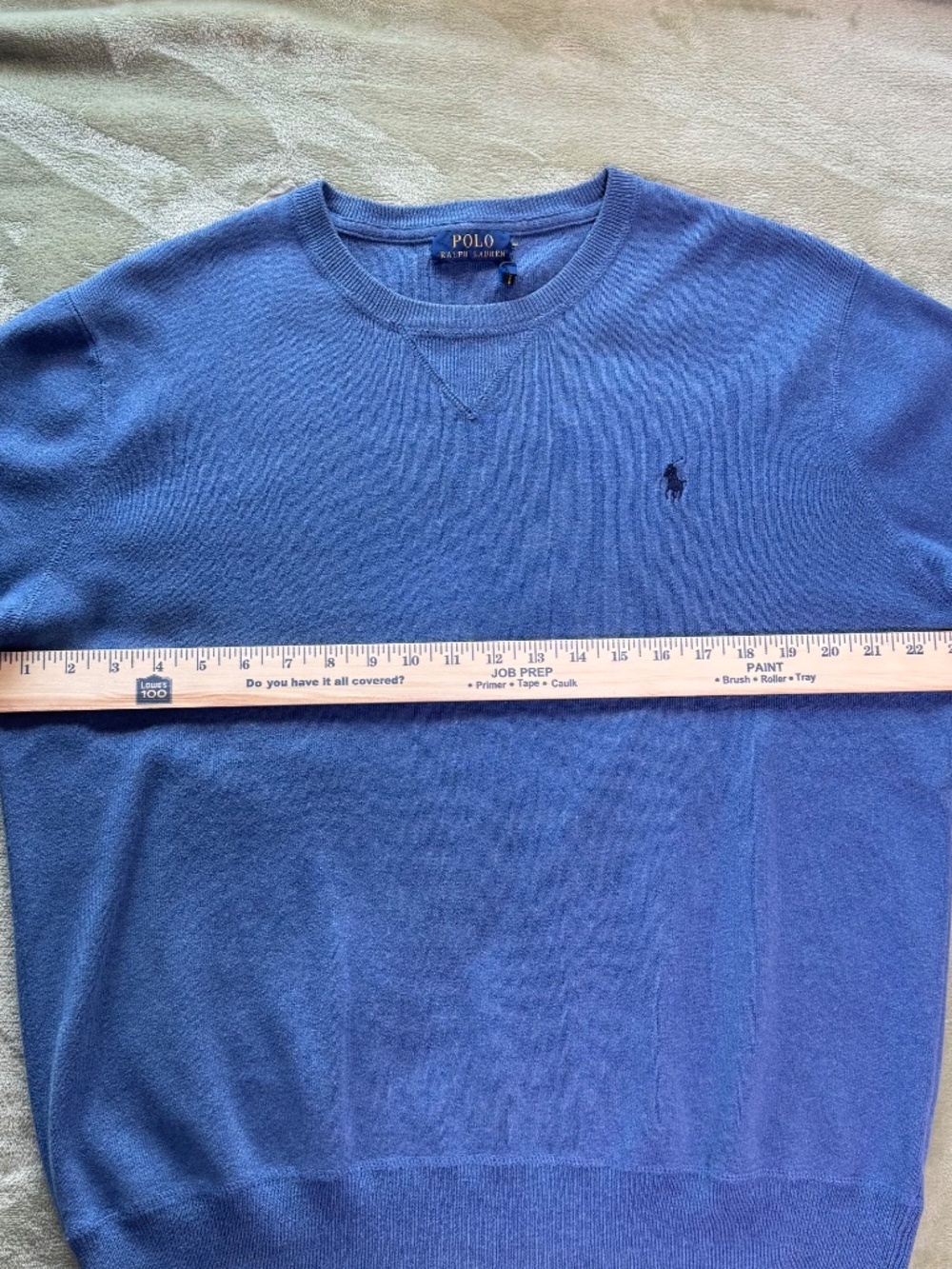 Polo Ralph Lauren Mens Large Blue 100% Cotton Crewneck Sweater Pony Pullover - Picture 6 of 9